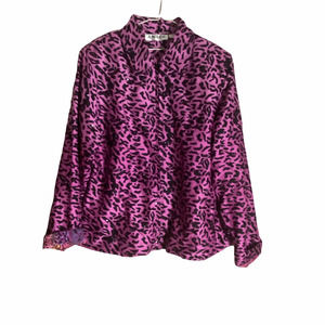 Vintage Anage Purple Leopard Cheetal Print Silk Jacket Top Blazer Size  Zips Up